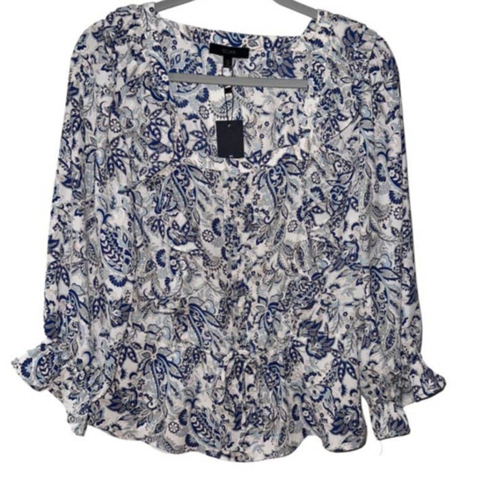 ECLAIR BLUE PAISLEY RUFFLED TIE WAIST LIGHTWEIGHT MEDIUM